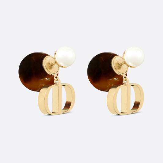 Dior Tribales Brown Resin Pearls 18K Gold Earrings