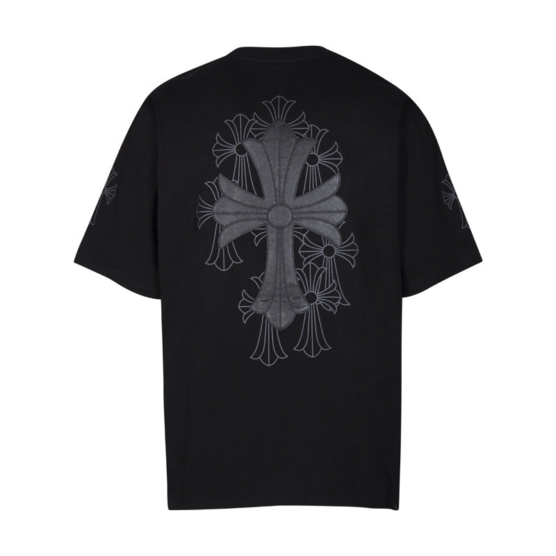 CHH Chrome Heart T Shirts Croix Cross Color Embroidery Printed Short Sleeve T-Shirt Loose