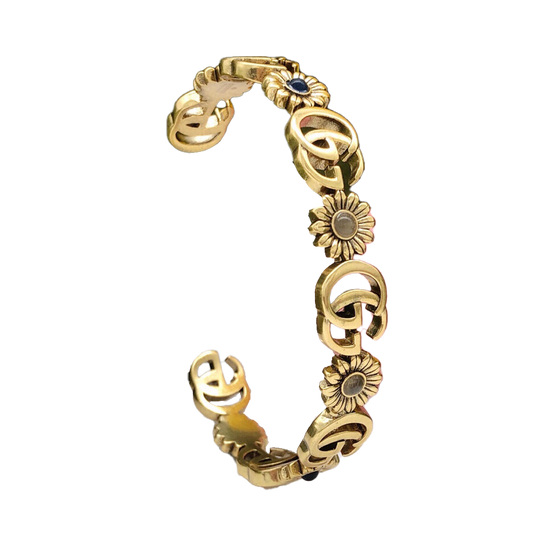 Gucci Double Flowers Open Cuff 18K Gold Bracelet