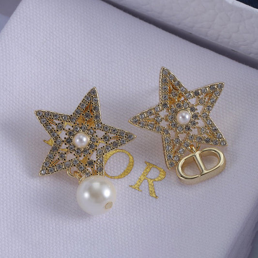 Dior Star Diamond 18K Gold Earrings